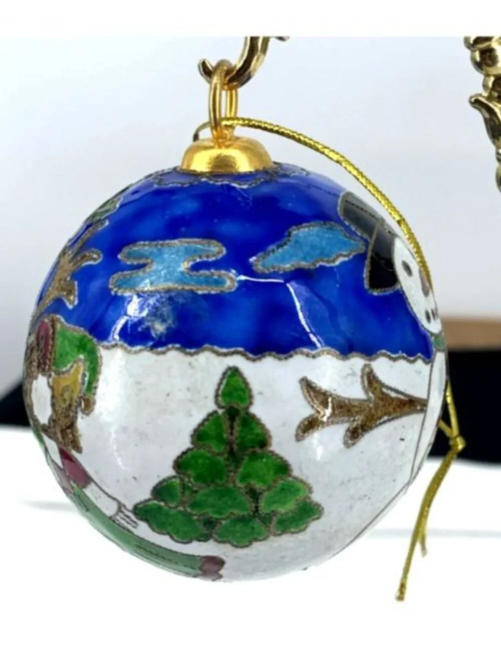 Cloisonne Snowman Christmas Ornament Enamel 1.5